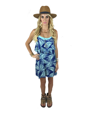 Michael Lauren Marlow Fiesta Mini Dress in Royal Palm Tree