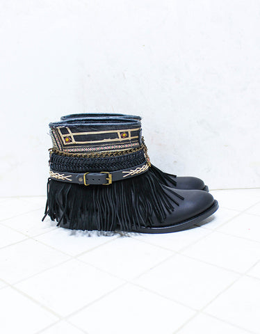 Boho Sneakers with Fringe in Black Snake