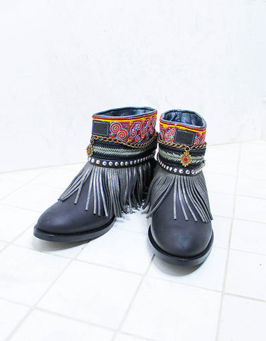 Custom Made Boho Boots in Black | SIZE 41