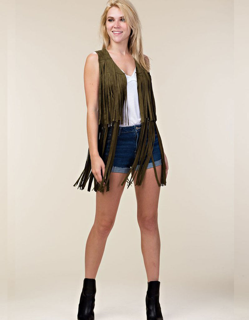 Fringe Forever Vest in Olive