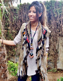 Rabbit Fur Vest w/Multicolor Fringe - SWANK - Outerwear - 3