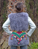 Fur Vest with Embellished Jewel Waist in Gray - SWANK - Outerwear - 3