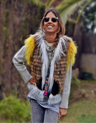 Fur Collar with Fringe in Blue