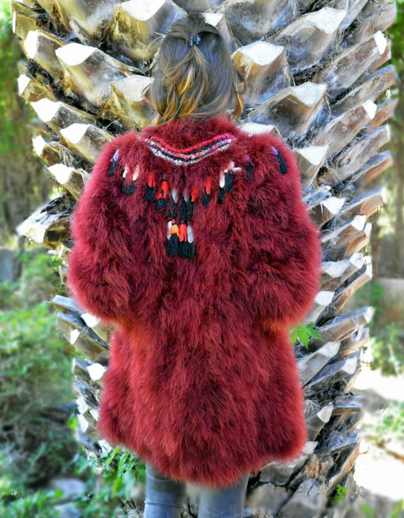Fur Coat with Embellishment in Red - SWANK - Outerwear - 2
