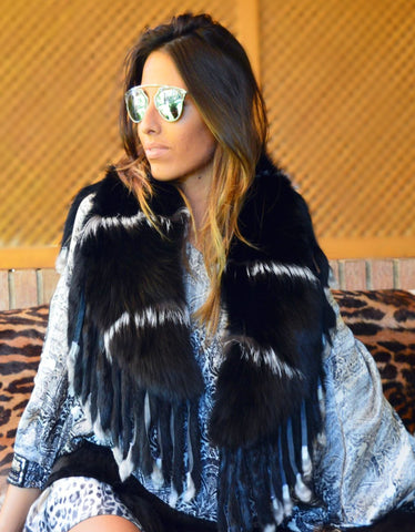 Fur Belt with Fringe in Black