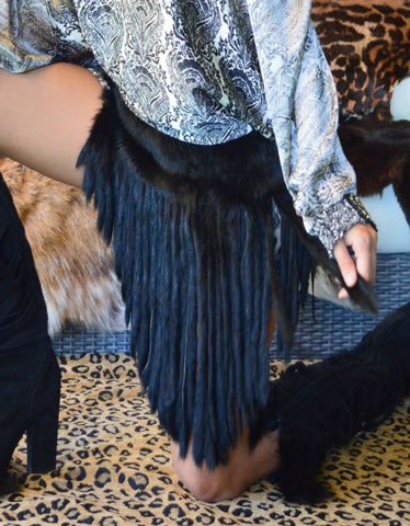 Fur Collar with Fringe in Blue