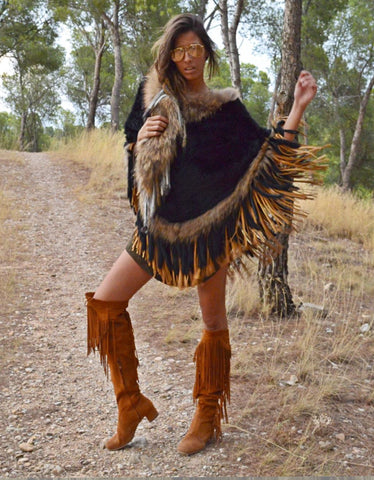 Fur Coat with Embellishment in Red