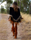 Fur Poncho with Tassels in Black - SWANK - Outerwear - 3