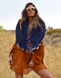 Fur Collar with Fringe in Blue - SWANK - Outerwear - 1