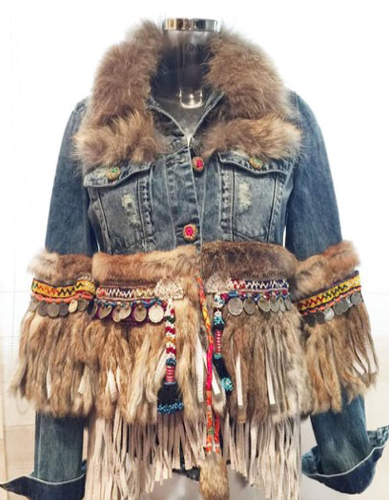 Denim Jacket with Fur Fringe - SWANK - Outerwear - 2