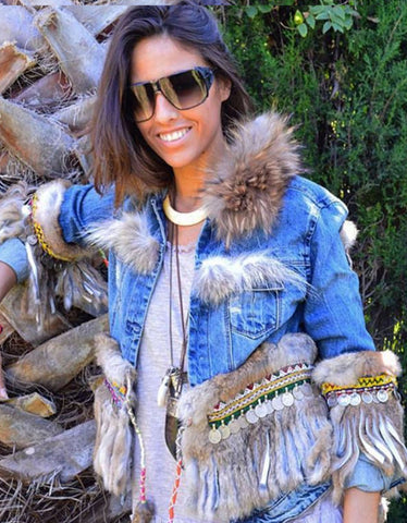 Fur Collar with Fringe in Blue