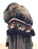 Fur Collar w/Tassels in Silver Fox - SWANK - Outerwear - 2