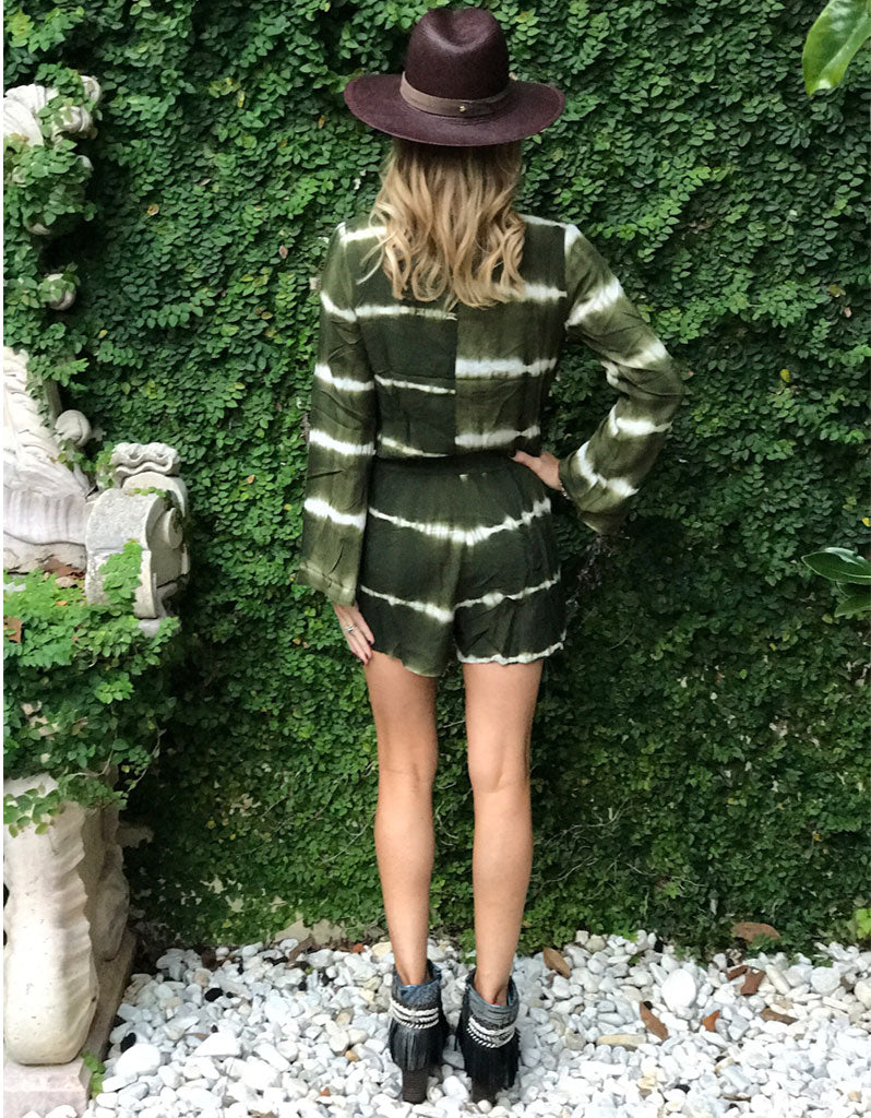 Wrap Me Up Tie Dye Romper in Army