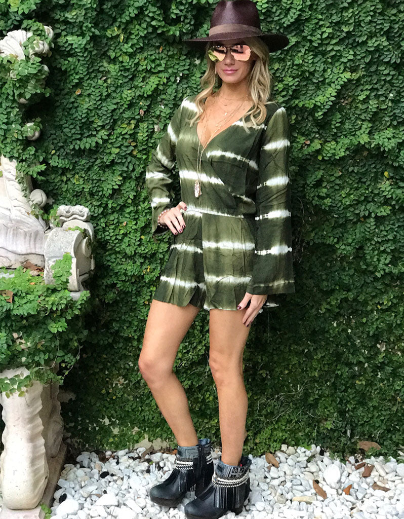 Wrap Me Up Tie Dye Romper in Army