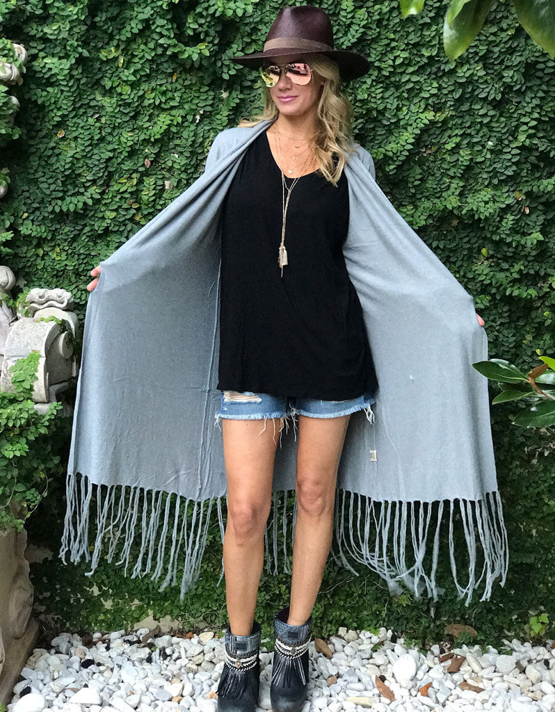 Zella Fringe Duster Cardigan in Black