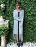 Zella Fringe Duster Cardigan in Moss