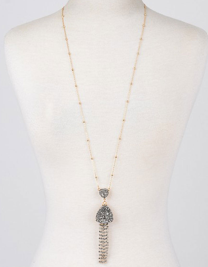 Vintage Snoot Starfringe Double Druzy Necklace in Gunmetal