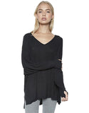 Michael Lauren Gio L/S Draped V-Neck Top w/Thumbholes in Caviar - SWANK - Tops - 2