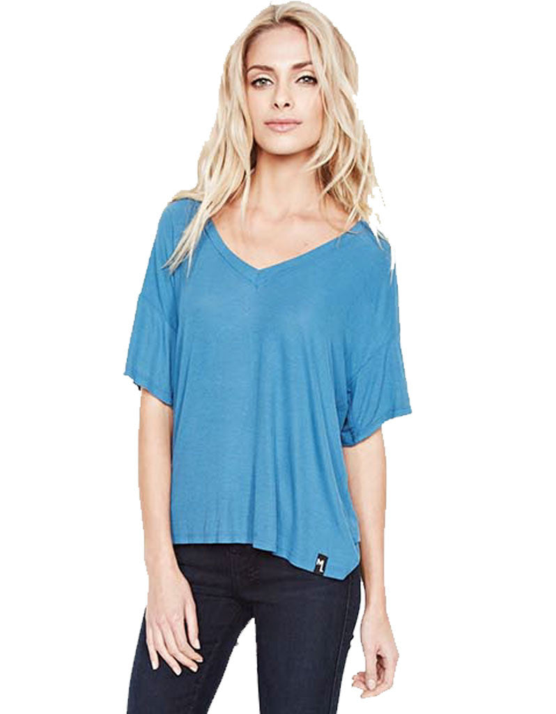 Michael Lauren Gram Drop Shoulder S/S V Neck Tee in Spruce Blue - SWANK - Tops - 1