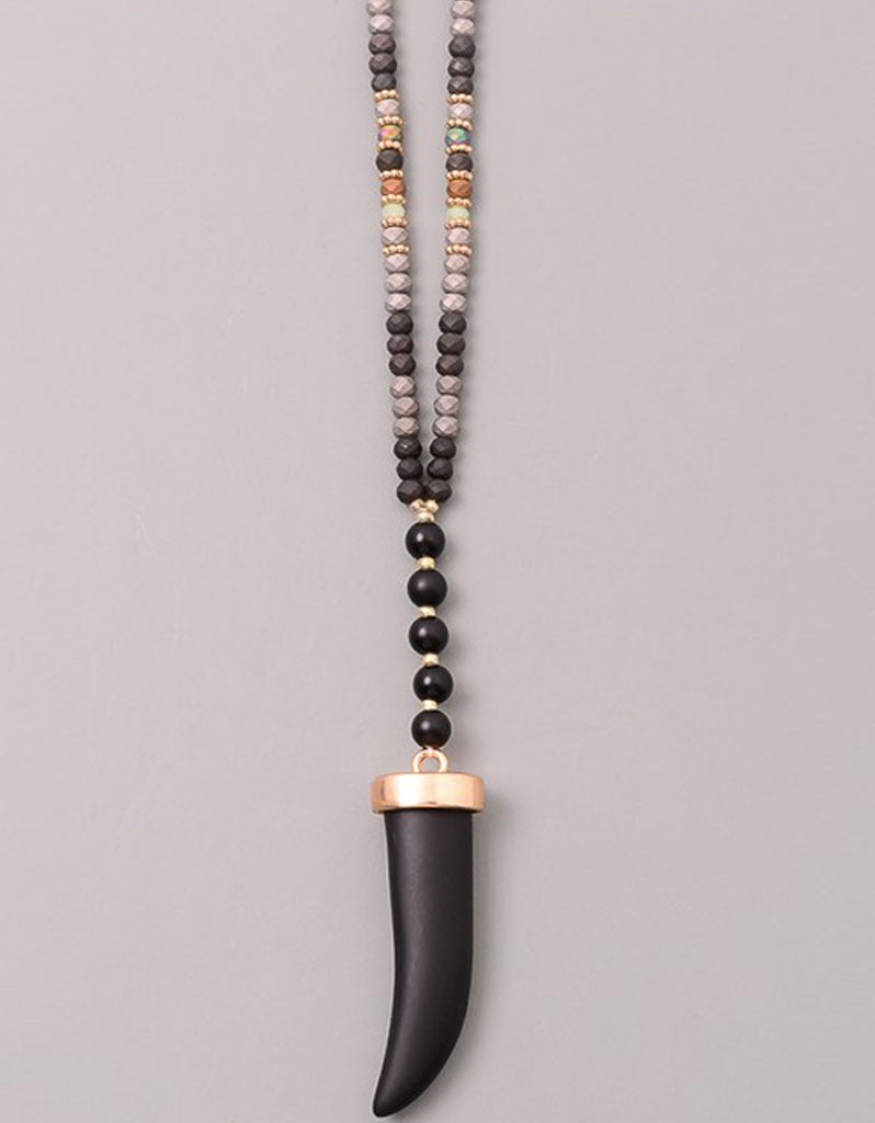 Gwyneth Beaded Horn Necklace in Grey