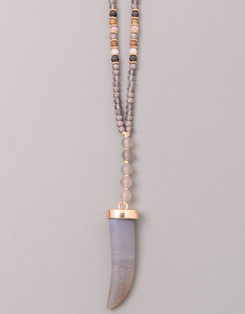 Gwyneth Beaded Horn Necklace in Grey