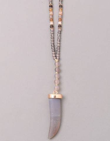 Gwyneth Beaded Horn Necklace in Grey