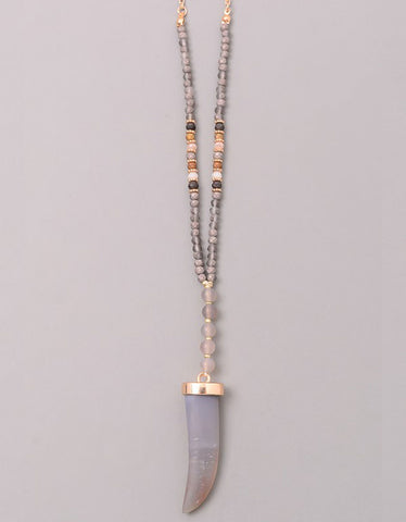 Gwyneth Beaded Horn Necklace in Grey