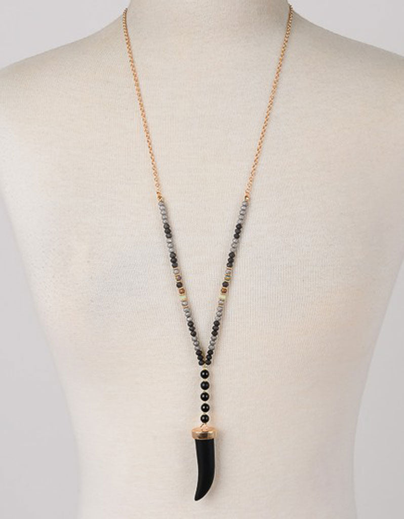 Gwyneth Beaded Horn Necklace in Grey