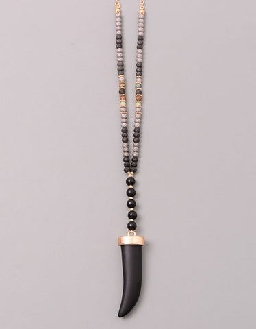 Paltrow Pave Beaded Fringe Tassel Necklace in Black