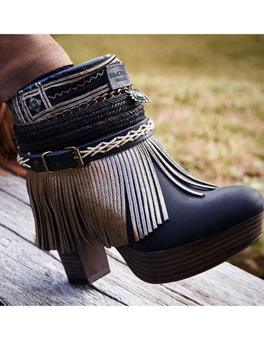 Custom Made Boho Boots in Black | SIZE 38