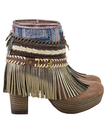 Boho Custom Made High Heel Boots - Brown