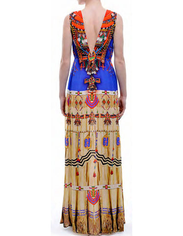 Shahida Parides Navajo V-Neck Embellished High-Low Dress in Pottery