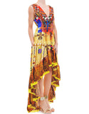 Shahida Parides Navajo V-Neck Embellished High-Low Dress in Pottery - SWANK - Dresses - 1