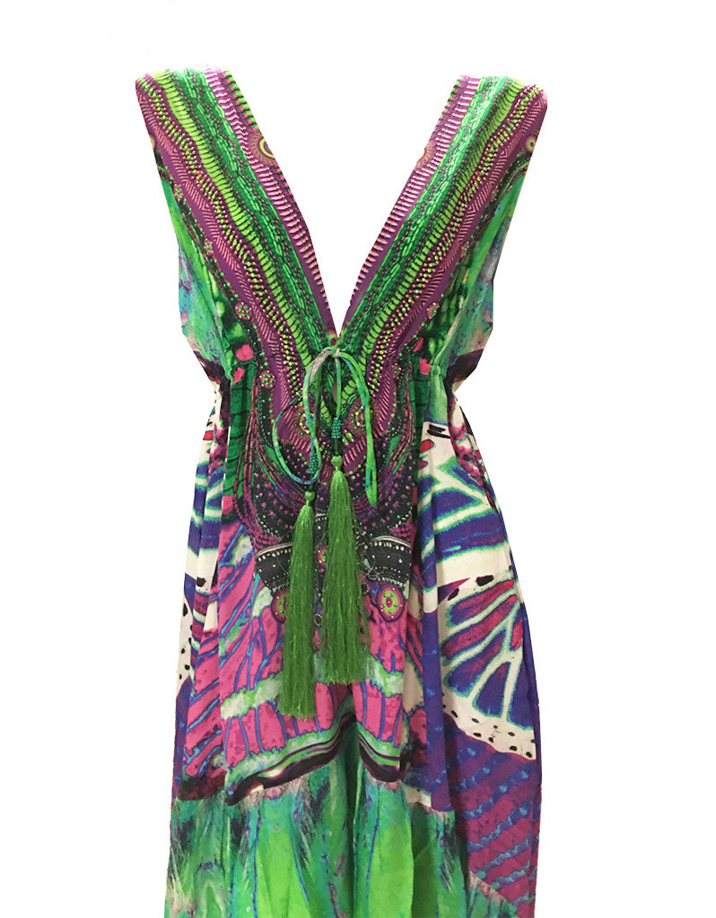 Shahida Parides V-Neck Embellished High-Low Dress in Green/Purple - SWANK - Dresses - 3