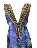 Shahida Parides Queen Palm V-Neck Embellished High-Low Dress in Blue - SWANK - Dresses - 3
