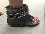 BOHO SANDALS- "Custom made black fringe sandals" - SWANK - Shoes - 4