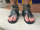 BOHO SANDALS- "Custom made black fringe sandals" - SWANK - Shoes - 2
