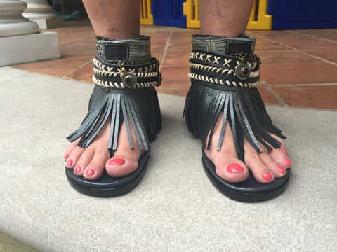BOHO SANDALS- "Custom made black fringe sandals"