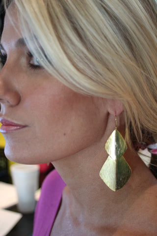 Double Bent Leaf Chandelier Earrings in Gold