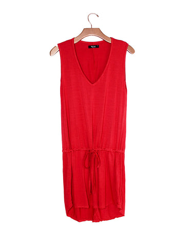 Michael Lauren Joop V-Neck Mini Dress in Coral Red