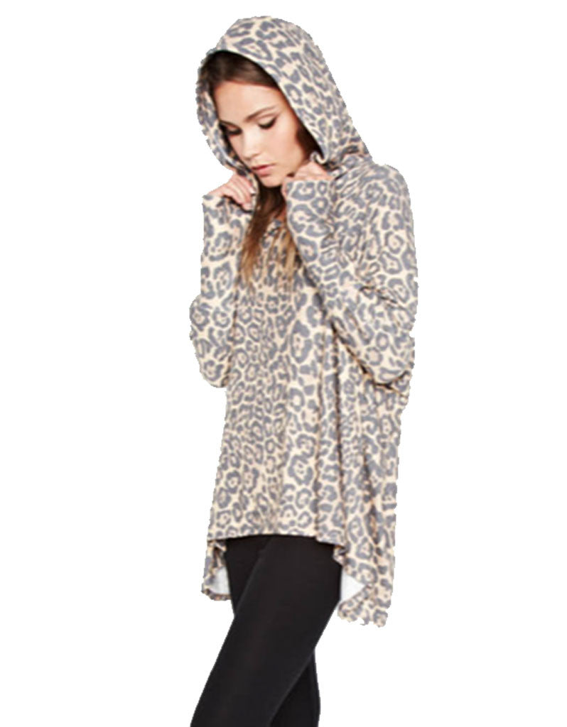 Michael Lauren Kayo Oversized Pullover in Tan Leopard - SWANK - Tops - 2