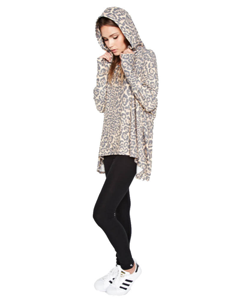 Michael Lauren Kayo Oversized Pullover in Tan Leopard - SWANK - Tops - 1