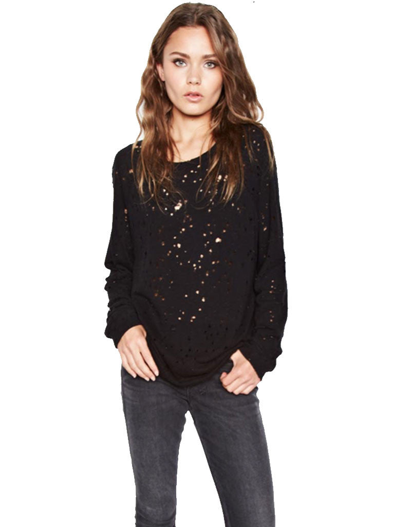 Michael Lauren Kenny Pullover w/Holes in Black - SWANK - Tops - 1