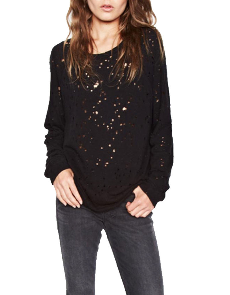 Michael Lauren Kenny Pullover w/Holes in Black - SWANK - Tops - 2