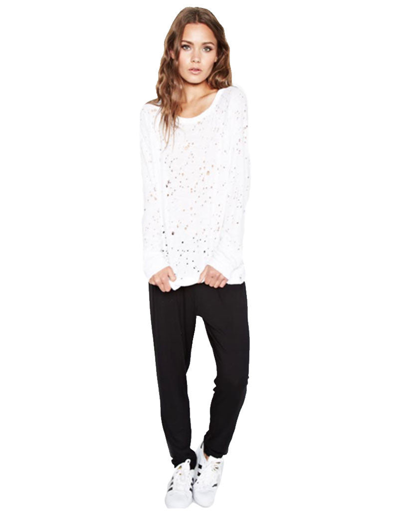 Michael Lauren Kenny Pullover w/Holes in White - SWANK - Tops - 1