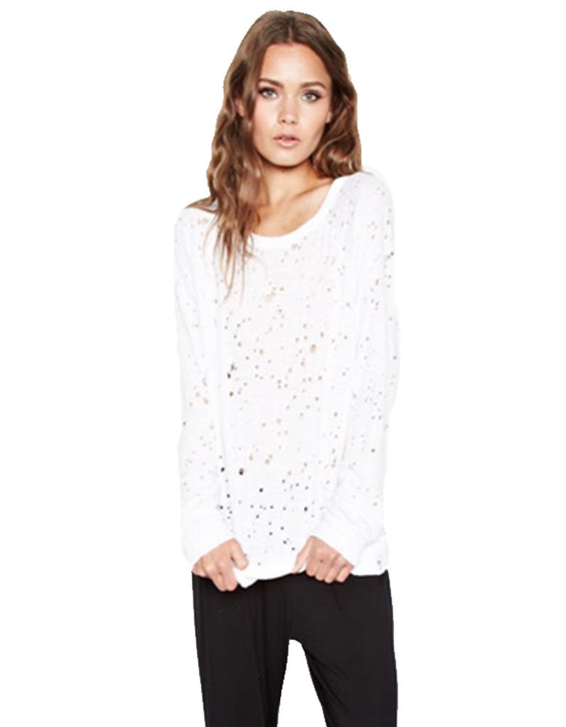 Michael Lauren Kenny Pullover w/Holes in White - SWANK - Tops - 2