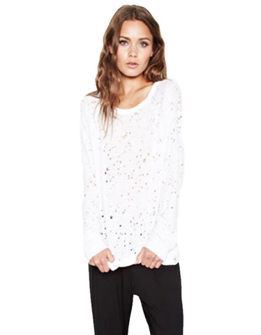 Michael Lauren Kenny Pullover w/Holes in White