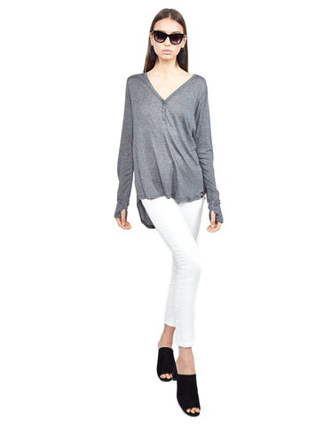 Michael Lauren Kobe V-Neck Henley w/Tail in Charcoal