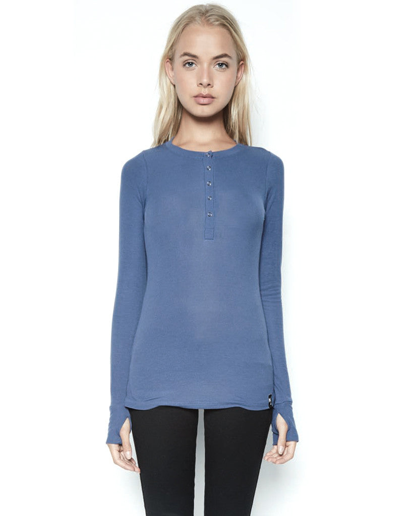 Michael Lauren Kipling L/S Fitted Henley w/Snaps in Seaport - SWANK - Tops - 3