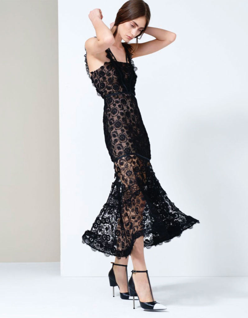 Alexis Lorelle Long Dress in Black Lace - SWANK - Dresses - 1